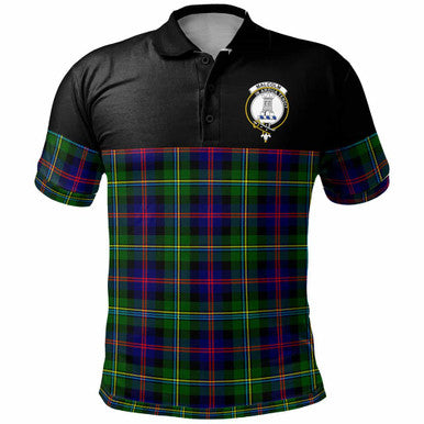 Scottish Malcolm (or MacCallum) Clan Crest Tartan Polo Shirt - Horizontal Style Front Side Tartan Plaid