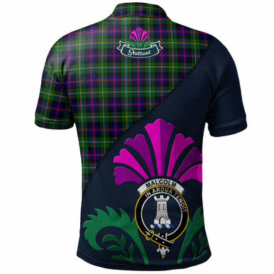 Scottish Malcolm (or MacCallum) Clan Crest Tartan Polo Shirt - Scotland Thistle Style Back Side Tartan Plaid