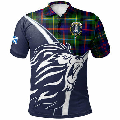Scottish Malcolm (or MacCallum) Clan Crest Tartan Polo Shirt - Scottish Flag With Lion Front Side Tartan Plaid