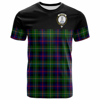 Scottish Malcolm (or MacCallum) Clan Crest Tartan T-Shirt - Horizontal Style Front Side Tartan Plaid