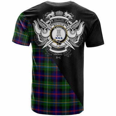 Scottish Malcolm (or MacCallum) Clan Crest Tartan T-Shirt - Military Logo Back Side Tartan Plaid