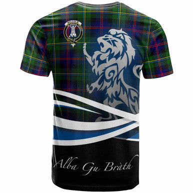 Scottish Malcolm (or MacCallum) Clan Crest Tartan T-Shirt - Scotland Lion Back Side Tartan Plaid