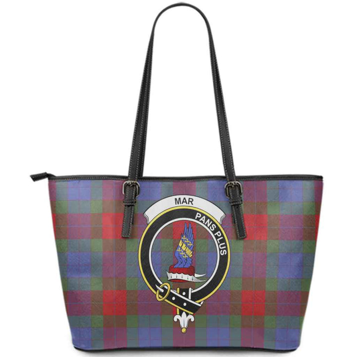 Scottish Mar Clan Crest Tartan Leather Tote Tartan Plaid