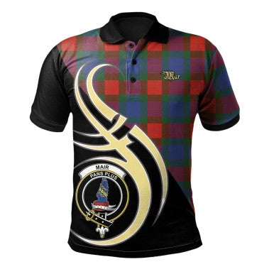 Scottish Mar Clan Crest Tartan Polo Shirt Believe in Me Front Side Tartan Plaid