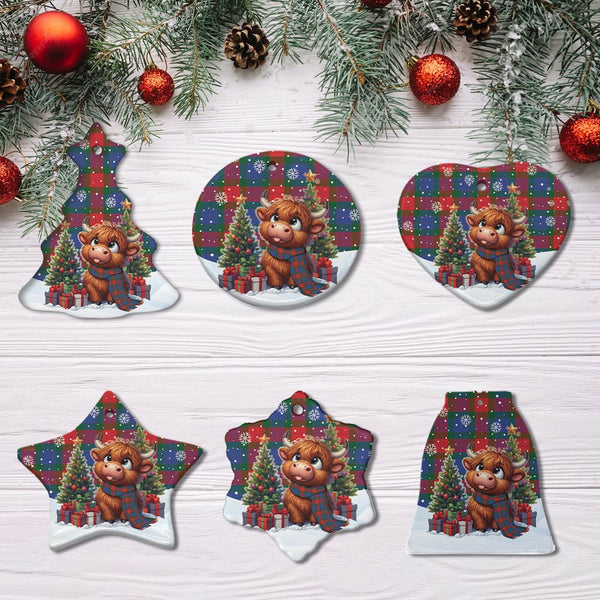Scottish Mar Clan Tartan Ceramic Ornament Cute Highland Cow Christmas All Style Tartan Plaid