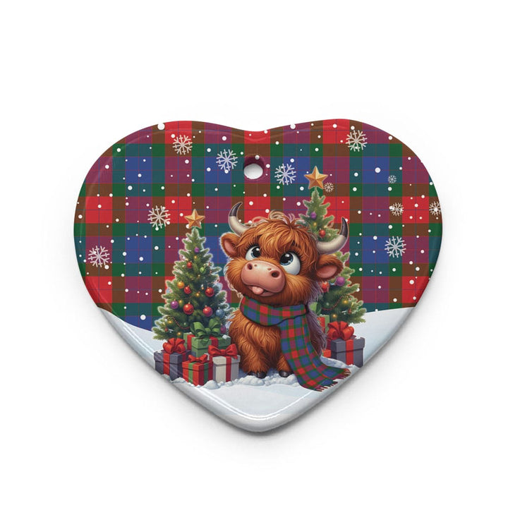 Scottish Mar Clan Tartan Ceramic Ornament Cute Highland Cow Christmas Heart Style Tartan Plaid