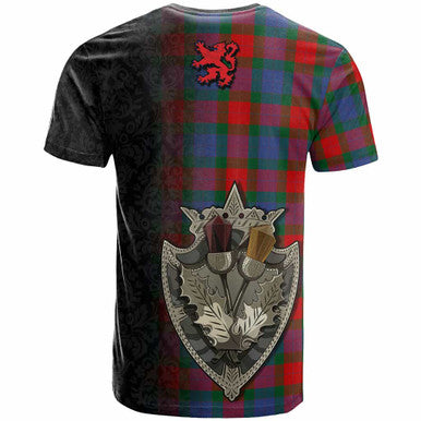 Scottish Mar Clan Tartan T-Shirt - Half Thistle Flowers Celtic Design Back Side Tartan Plaid