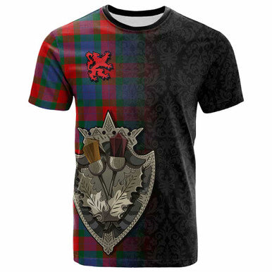Scottish Mar Clan Tartan T-Shirt - Half Thistle Flowers Celtic Design Front Side Tartan Plaid