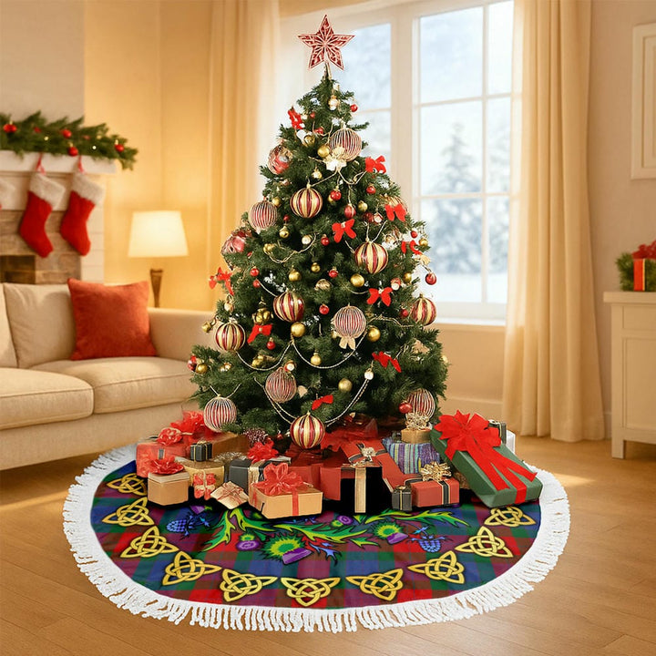 Scottish Mar Clan Tartan Thistle Celtic Knot Christmas Tree Skirt Tassels Tartan Plaid 3