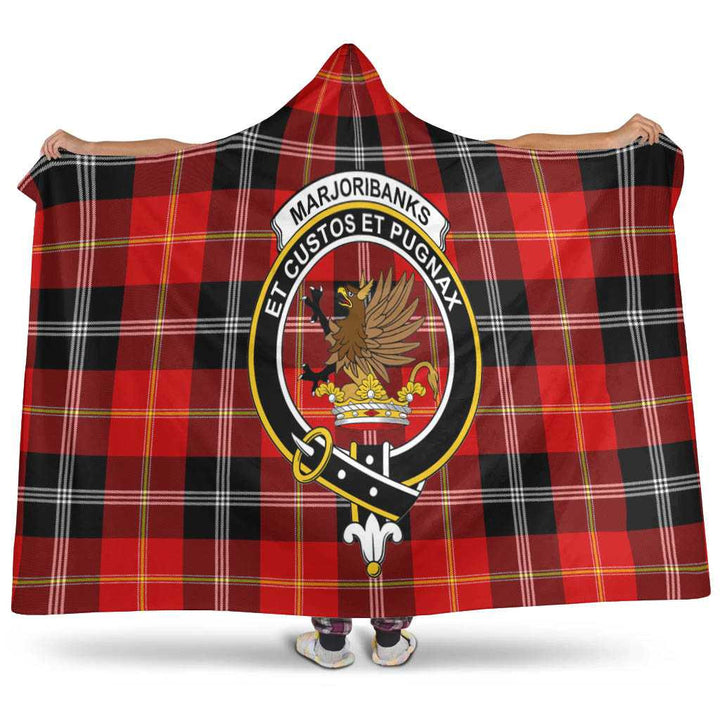 Scottish Marjoribanks Clan Crest Tartan Hooded Blanket Tartan Plaid 1