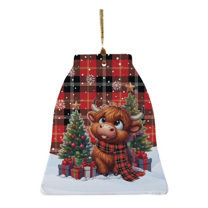 Scottish Marjoribanks Clan Tartan Ceramic Ornament Cute Highland Cow Christmas Bell Style Tartan Plaid