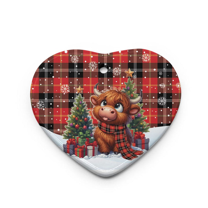 Scottish Marjoribanks Clan Tartan Ceramic Ornament Cute Highland Cow Christmas Heart Style Tartan Plaid