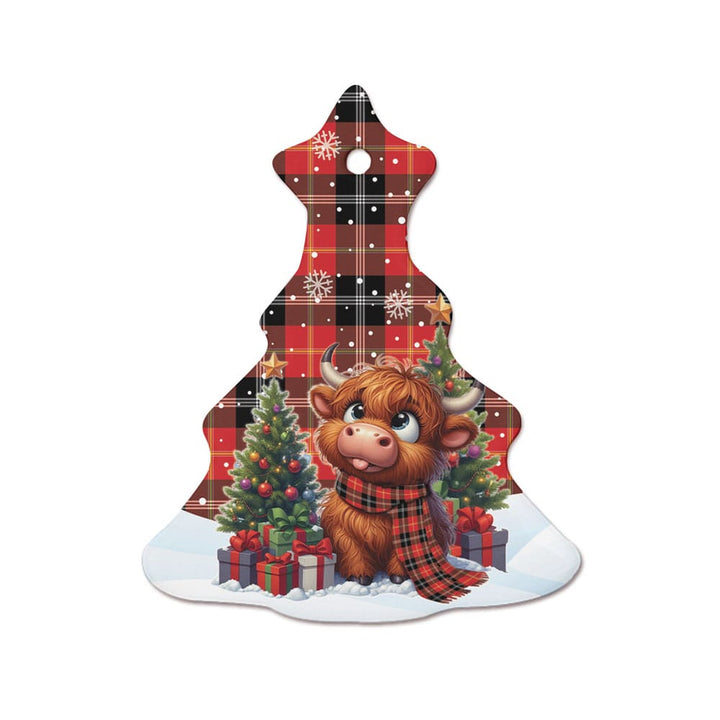 Scottish Marjoribanks Clan Tartan Ceramic Ornament Cute Highland Cow Christmas Tree Style Tartan Plaid