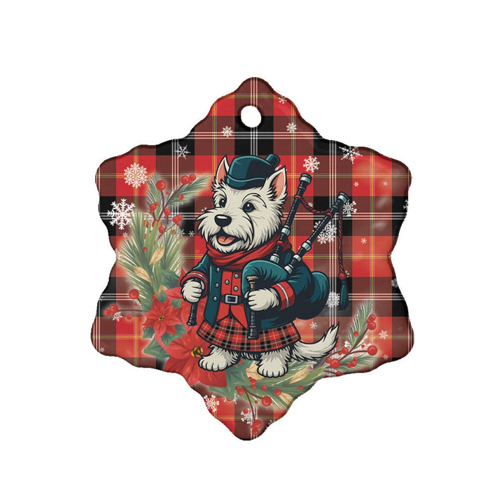 Scottish Marjoribanks Clan Tartan Ceramic Ornament Cute Scottish Terrier Dog Snow Flake Style Tartan Plaid