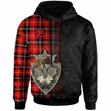 Scottish Marjoribanks Clan Tartan Hoodie - Half Thistle Flowers Celtic Design Front Side Tartan Plaid