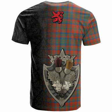 Scottish Matheson Ancient Clan Tartan T-Shirt - Half Thistle Flowers Celtic Design Back Side Tartan Plaid