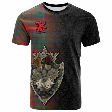 Scottish Matheson Ancient Clan Tartan T-Shirt - Half Thistle Flowers Celtic Design Front Side Tartan Plaid