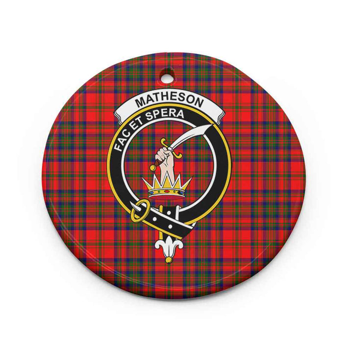 Scottish Matheson Clan Crest Tartan Ceramic Ornament Circle Shape Tartan Plaid