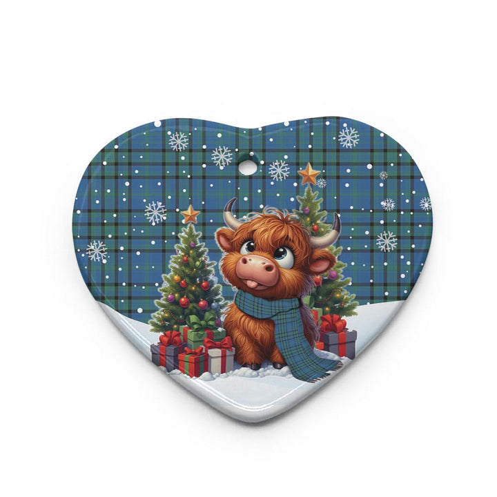 Scottish Matheson Hunting Ancient Clan Tartan Ceramic Ornament Cute Highland Cow Christmas Heart Style Tartan Plaid