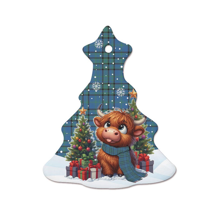 Scottish Matheson Hunting Ancient Clan Tartan Ceramic Ornament Cute Highland Cow Christmas Tree Style Tartan Plaid