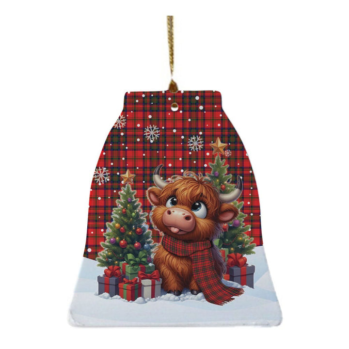 Scottish Matheson Modern Clan Tartan Ceramic Ornament Cute Highland Cow Christmas Bell Style Tartan Plaid