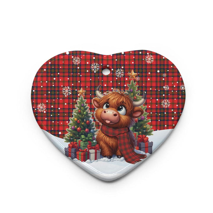 Scottish Matheson Modern Clan Tartan Ceramic Ornament Cute Highland Cow Christmas Heart Style Tartan Plaid