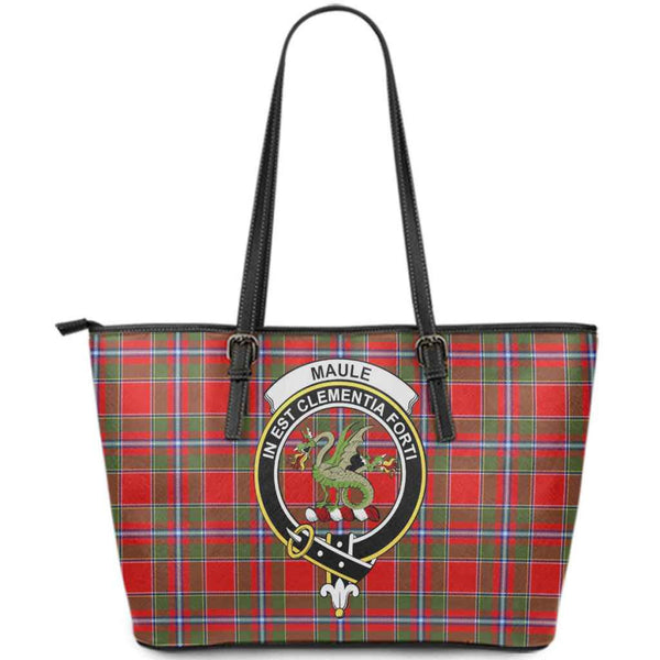Scottish Maule Clan Crest Tartan Leather Tote Tartan Plaid