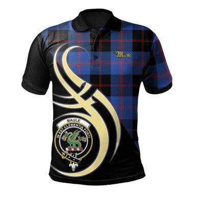 Scottish Maule Clan Crest Tartan Polo Shirt Believe in Me Front Side Tartan Plaid