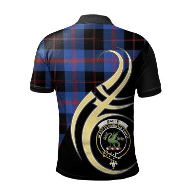 Scottish Maule Clan Crest Tartan Polo Shirt Believe in Me Back Side Tartan Plaid