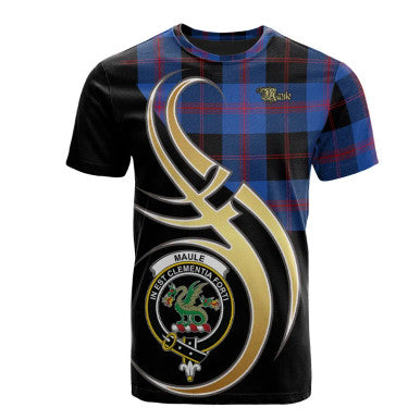 Scottish Maule Clan Crest Tartan T-Shirt Believe in Me Front Side Tartan Plaid