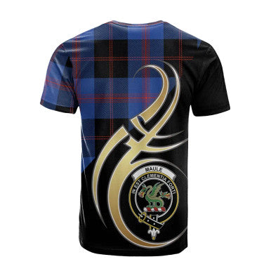 Scottish Maule Clan Crest Tartan T-Shirt Believe in Me Back Side Tartan Plaid