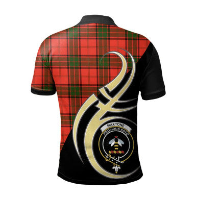 Scottish Maxtone Clan Crest Tartan Polo Shirt Believe in Me Back Side Tartan Plaid