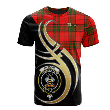 Scottish Maxtone Clan Crest Tartan T-Shirt Believe in Me Front Side Tartan Plaid