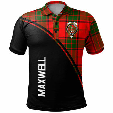 Scottish Maxwell Clan Crest Tartan Curve Polo Shirt Front Side Tartan Plaid