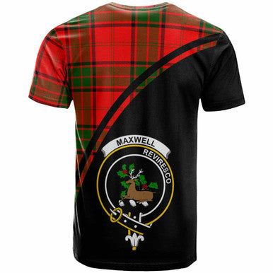 Scottish Maxwell Clan Crest Tartan Curve T-Shirt Back Side Tartan Plaid