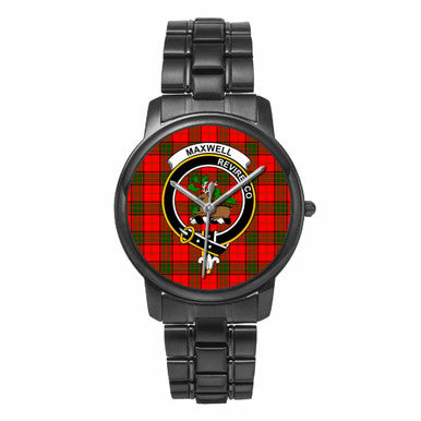 Scottish Maxwell Clan Crest Tartan Folding Clasp Steel Quartz Watches Tartan Plaid Black 1