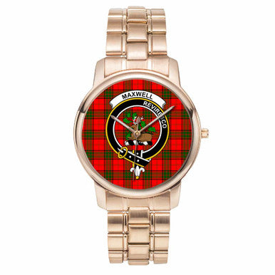 Scottish Maxwell Clan Crest Tartan Folding Clasp Steel Quartz Watches Tartan Plaid Rose Gold 1