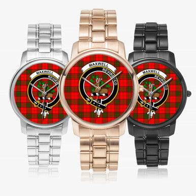 Scottish Maxwell Clan Crest Tartan Folding Clasp Steel Quartz Watches Tartan Plaid All