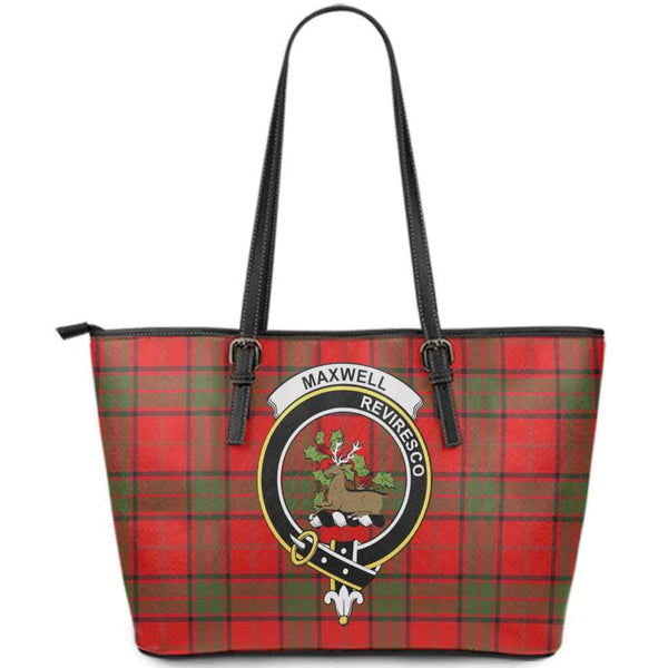 Scottish Maxwell Clan Crest Tartan Leather Tote Tartan Plaid
