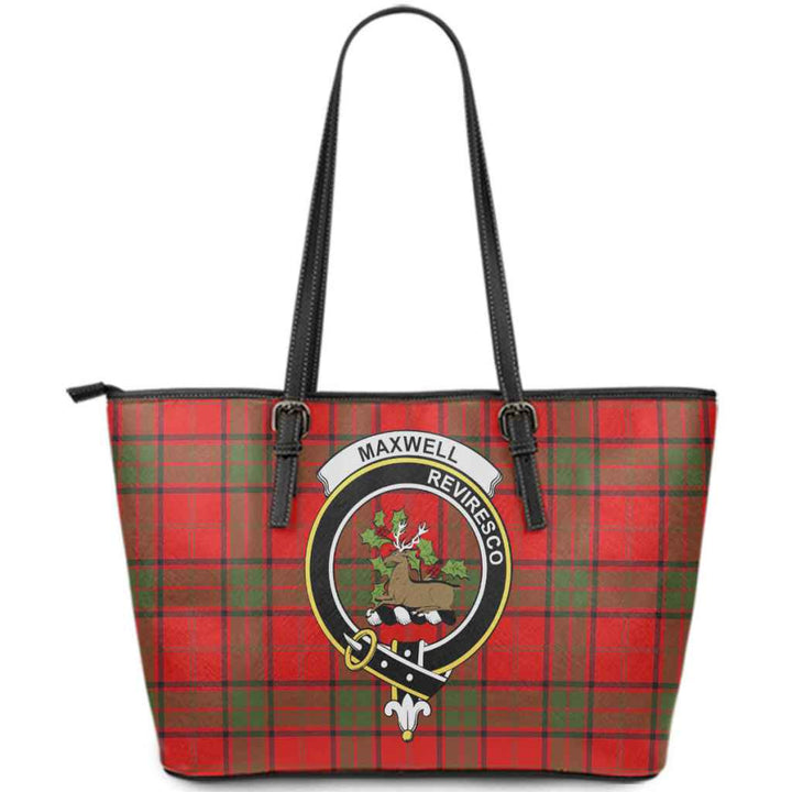 Scottish Maxwell Clan Crest Tartan Leather Tote Tartan Plaid