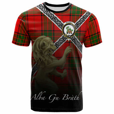 Scottish Maxwell Clan Crest Tartan T-Shirt - Celtic With Scotland Lion Front Side Tartan Plaid