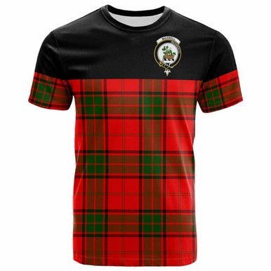 Scottish Maxwell Clan Crest Tartan T-Shirt - Horizontal Style Front Side Tartan Plaid