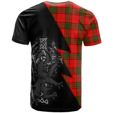 Scottish Maxwell Clan Crest Tartan T-Shirt - Lion Rampant Celtic Cross Flash Style Back Side Tartan Plaid