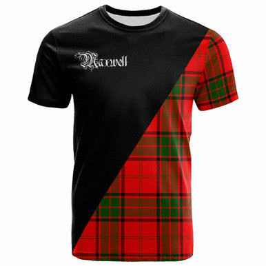 Scottish Maxwell Clan Crest Tartan T-Shirt - Military Logo Front Side Tartan Plaid
