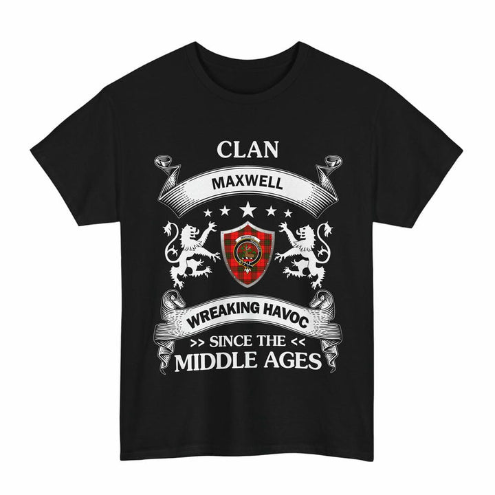 Scottish Maxwell Clan Crest Tartan T-Shirt Wreaking Havoc Design Tartan Plaid Black Color