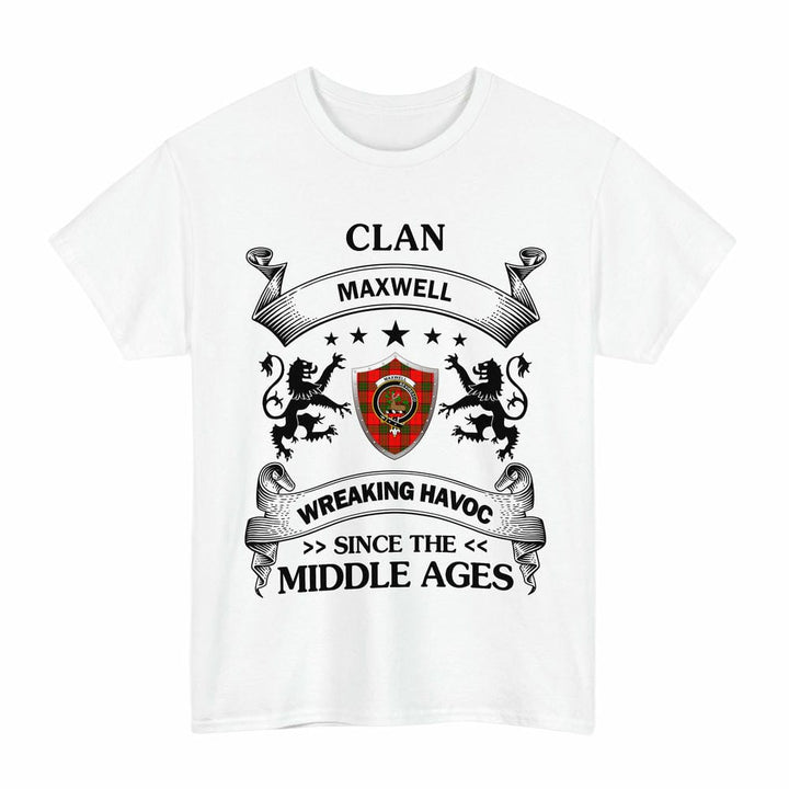 Scottish Maxwell Clan Crest Tartan T-Shirt Wreaking Havoc Design Tartan Plaid White Color