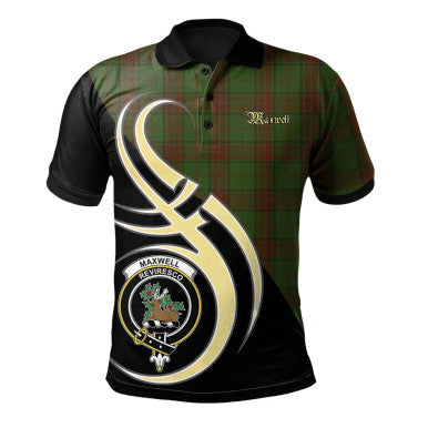 Scottish Maxwell Hunting Clan Crest Tartan Polo Shirt Believe in Me Front Side Tartan Plaid