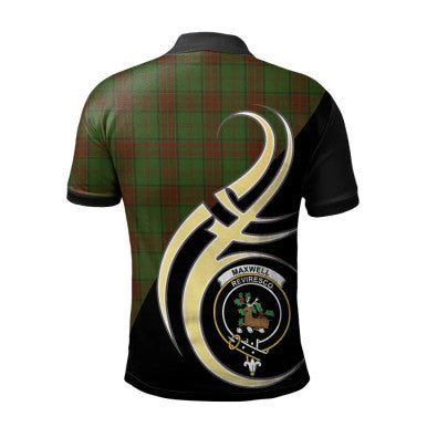 Scottish Maxwell Hunting Clan Crest Tartan Polo Shirt Believe in Me Back Side Tartan Plaid