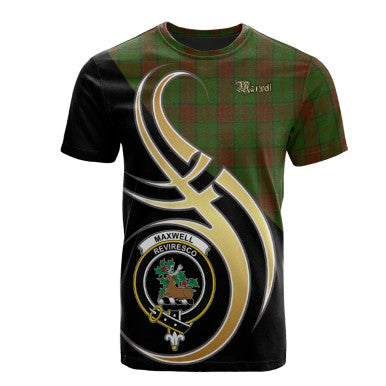 Scottish Maxwell Hunting Clan Crest Tartan T-Shirt Believe in Me Front Side Tartan Plaid