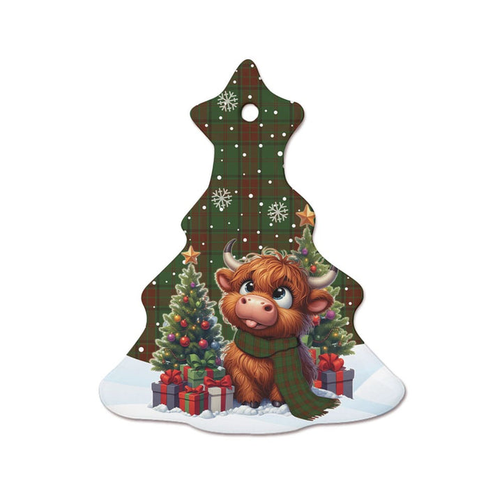 Scottish Maxwell Hunting Clan Tartan Ceramic Ornament Cute Highland Cow Christmas Tree Style Tartan Plaid